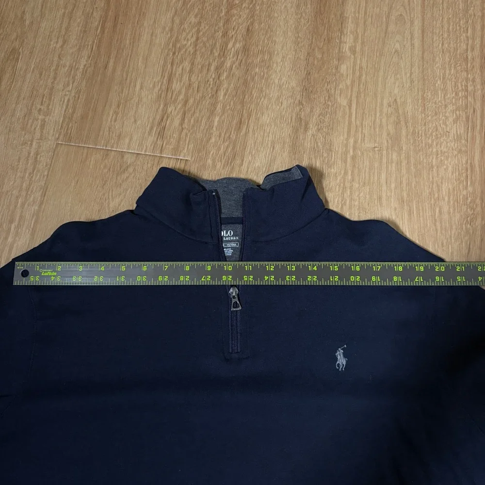 Polo Ralph Lauren Mens XL Navy Blue Quarter Zip Pullover Sweatshirt Grey Pony - Picture 5 of 6